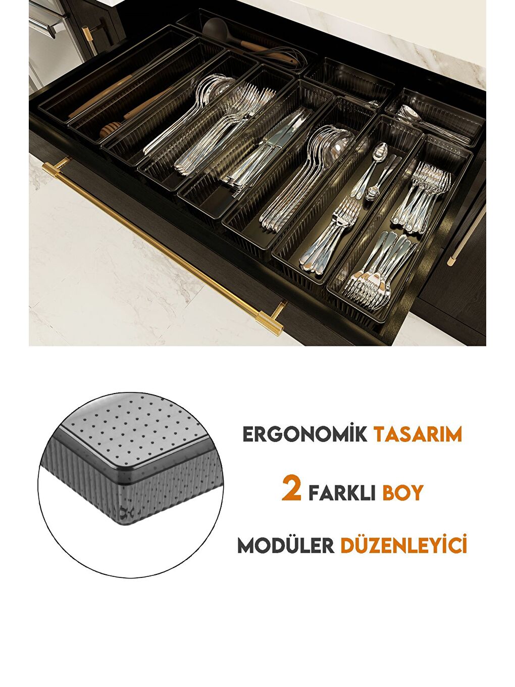 11li Modüler Set Kaşıklık Çekmece İçi Düzenleyici Çatal Kaşık Bıçak Düzenleme Organizeri Antrasit-3