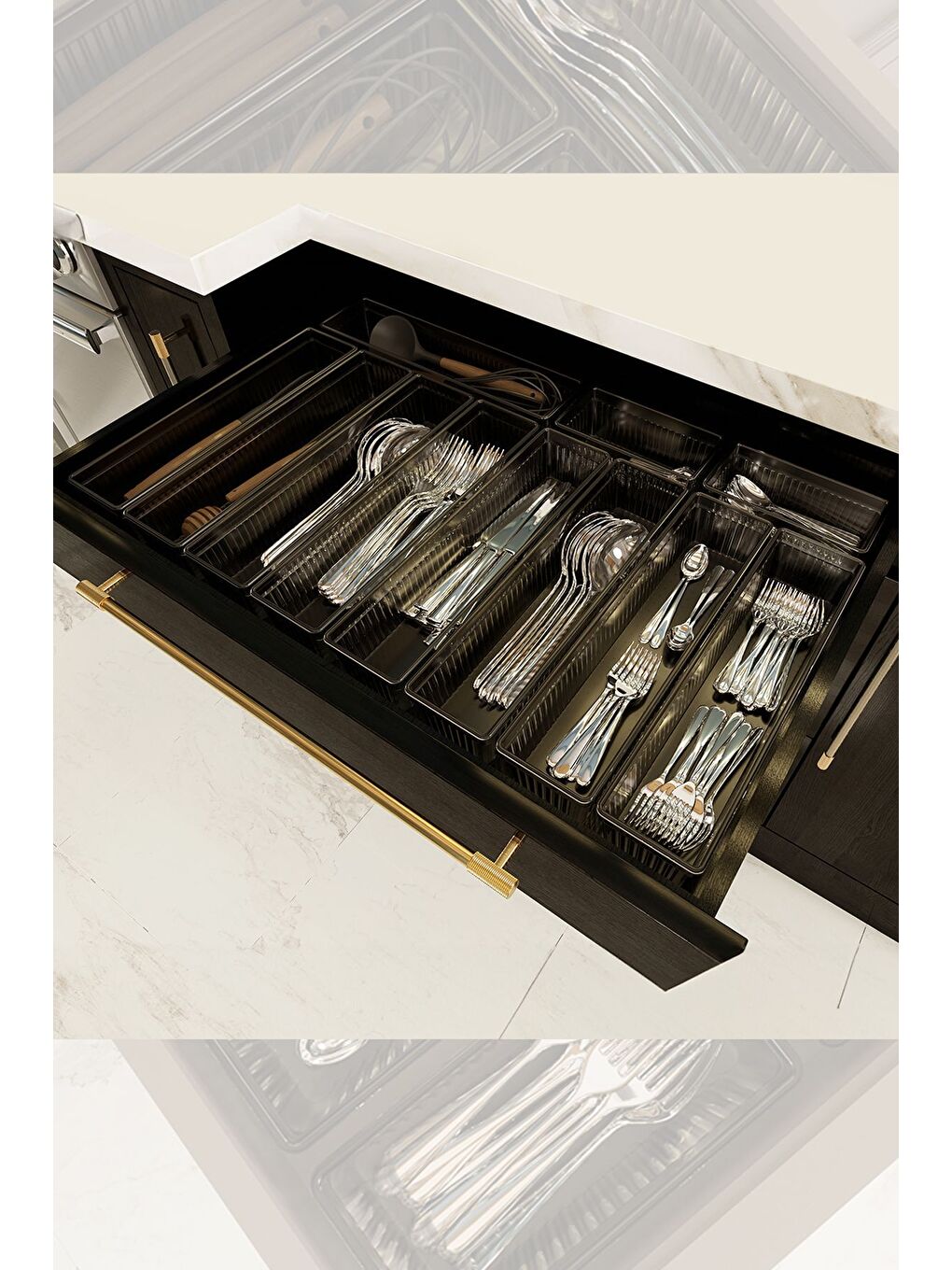 11li Modüler Set Kaşıklık Çekmece İçi Düzenleyici Çatal Kaşık Bıçak Düzenleme Organizeri Antrasit-4