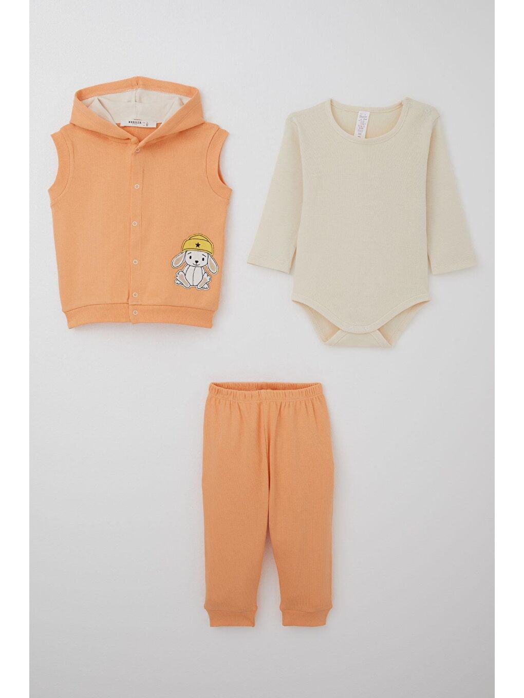 Pembe Kız Bebek Zıbınlı 3 Lü Takım Sevimli Şapkalı Köpekçik Nakışlı Somon (4 Ay-1 Yaş)