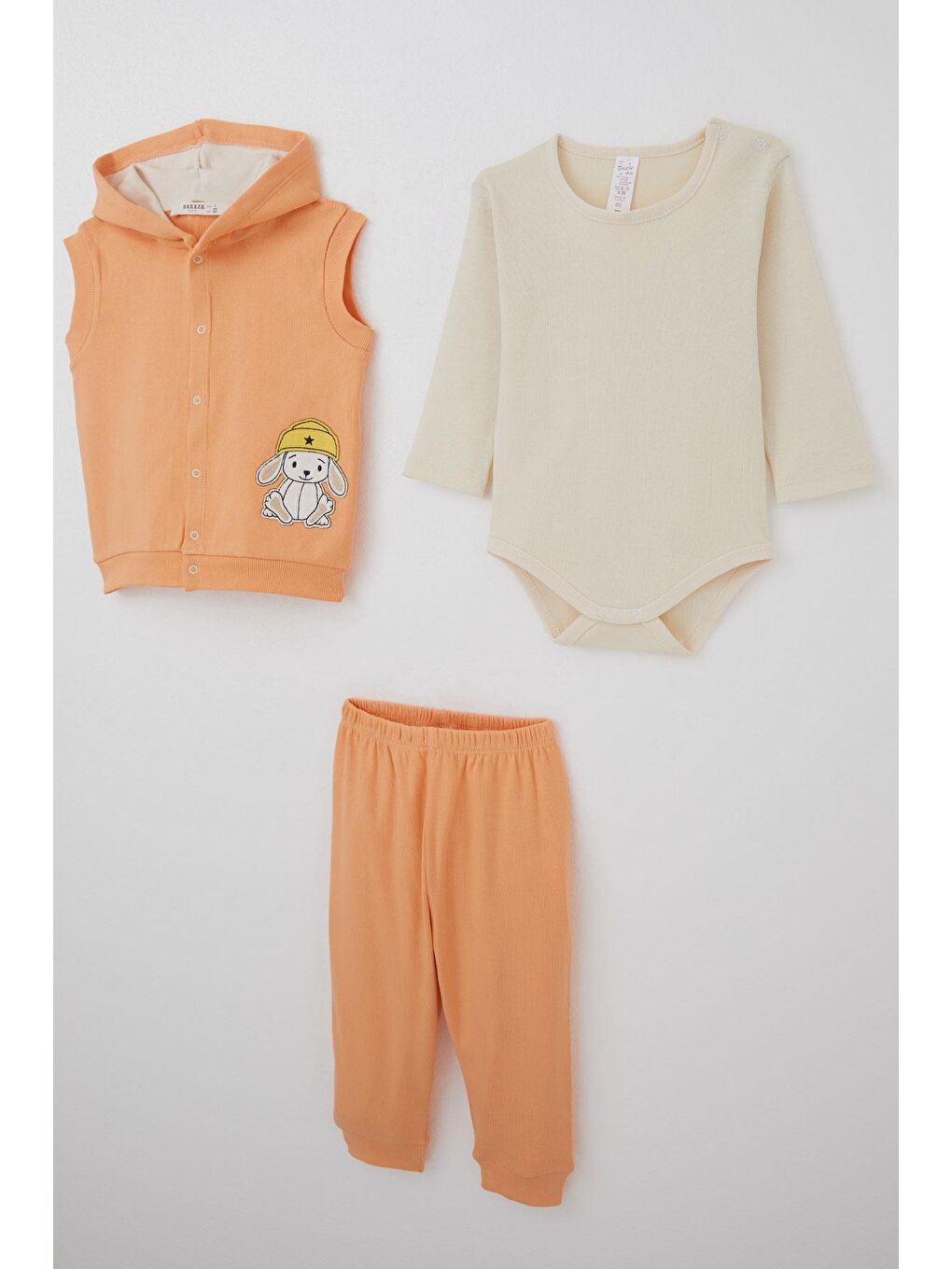 Pembe Kız Bebek Zıbınlı 3 Lü Takım Sevimli Şapkalı Köpekçik Nakışlı Somon (4 Ay-1 Yaş)-2