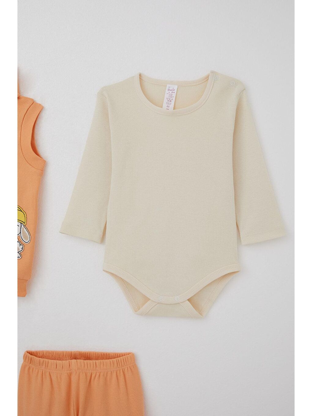 Pembe Kız Bebek Zıbınlı 3 Lü Takım Sevimli Şapkalı Köpekçik Nakışlı Somon (4 Ay-1 Yaş)-3