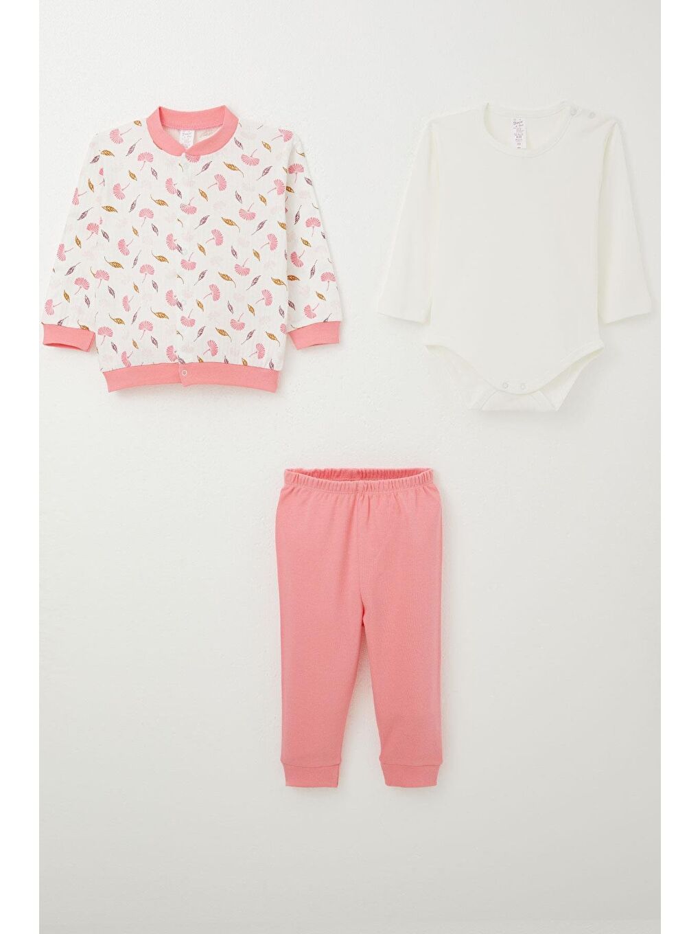 Kız Bebek Zıbınlı 3 Lü Takım Çiçek Desenli Beyaz (4 Ay-1 Yaş)