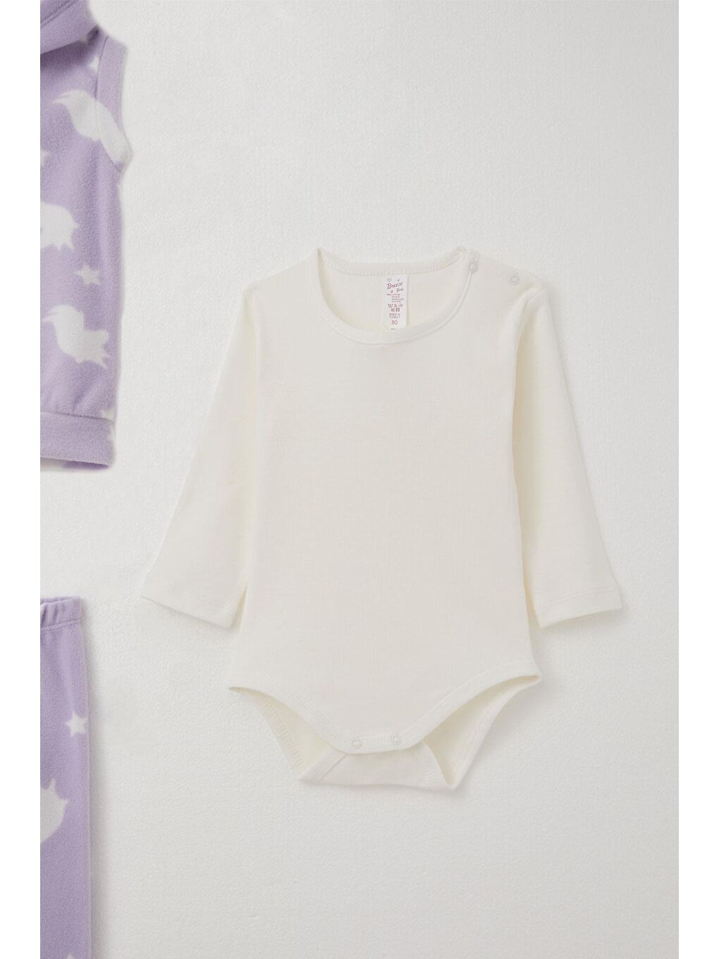 Kız Bebek Zıbınlı 3 Lü Takım Polar Yıldız Desenli Lila (4 Ay-1 Yaş)-1