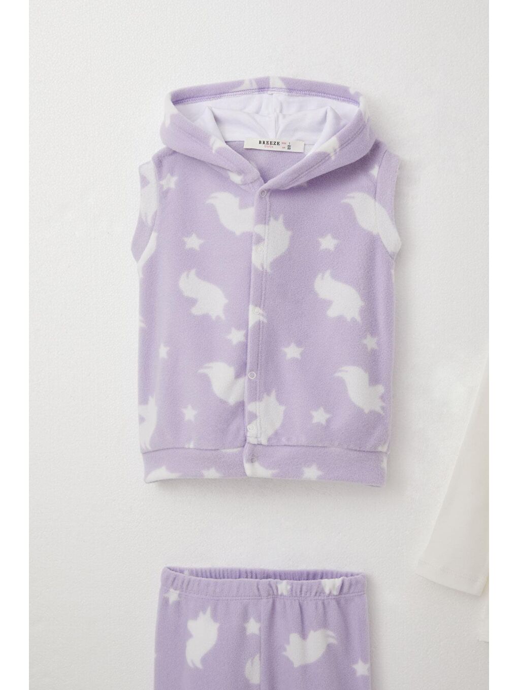 Kız Bebek Zıbınlı 3 Lü Takım Polar Yıldız Desenli Lila (4 Ay-1 Yaş)-3