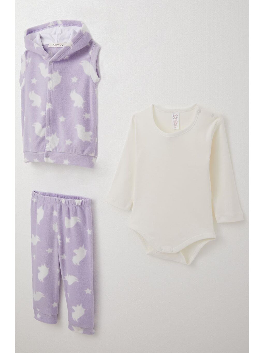 Kız Bebek Zıbınlı 3 Lü Takım Polar Yıldız Desenli Lila (4 Ay-1 Yaş)-4