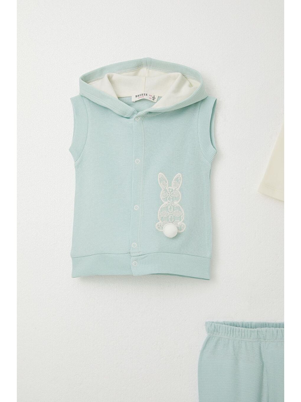 Turkuaz Kız Bebek Zıbınlı 3 Lü Takım Tavşan Nakışlı Ponponlu Su Yeşili (4 Ay-1 Yaş)-3