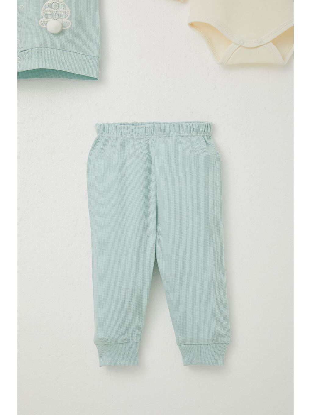 Turkuaz Kız Bebek Zıbınlı 3 Lü Takım Tavşan Nakışlı Ponponlu Su Yeşili (4 Ay-1 Yaş)-4