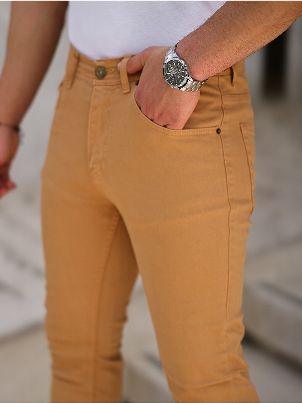 Kahverengi Erkek Yüksel Bel Bol Kesim Boru Paça Jean Pantolon Regular Fit Jean-1