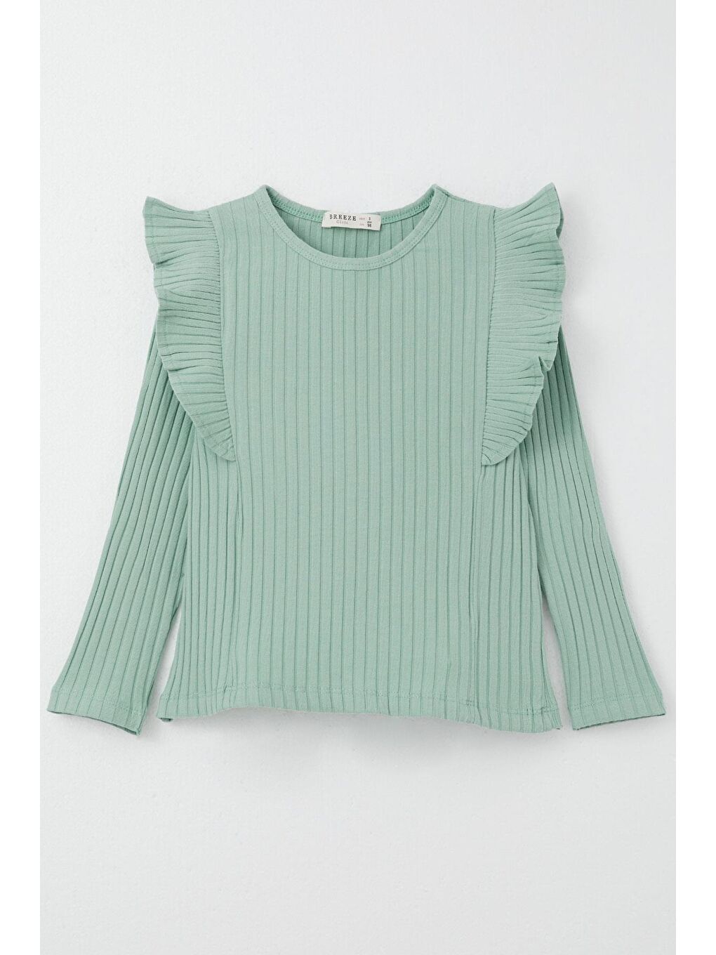 Turkuaz Kız Çocuk Uzun Kollu Bluz Omuzu Fırfırlı Su Yeşili (2-5 Yaş)