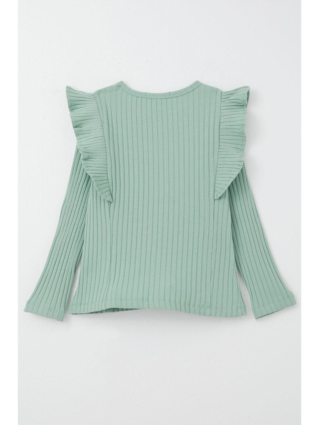 Turkuaz Kız Çocuk Uzun Kollu Bluz Omuzu Fırfırlı Su Yeşili (2-5 Yaş)-1