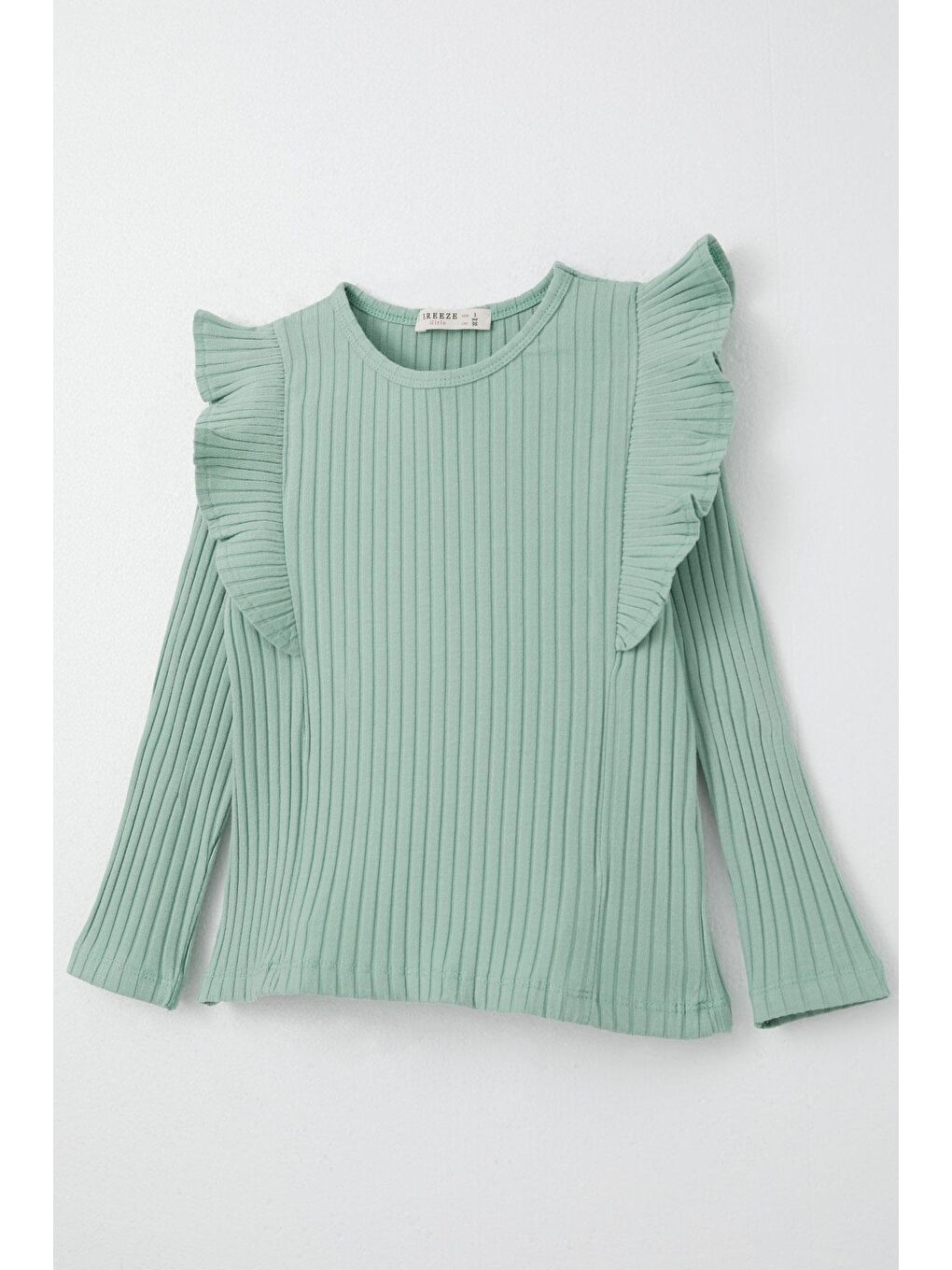 Turkuaz Kız Çocuk Uzun Kollu Bluz Omuzu Fırfırlı Su Yeşili (2-5 Yaş)-2