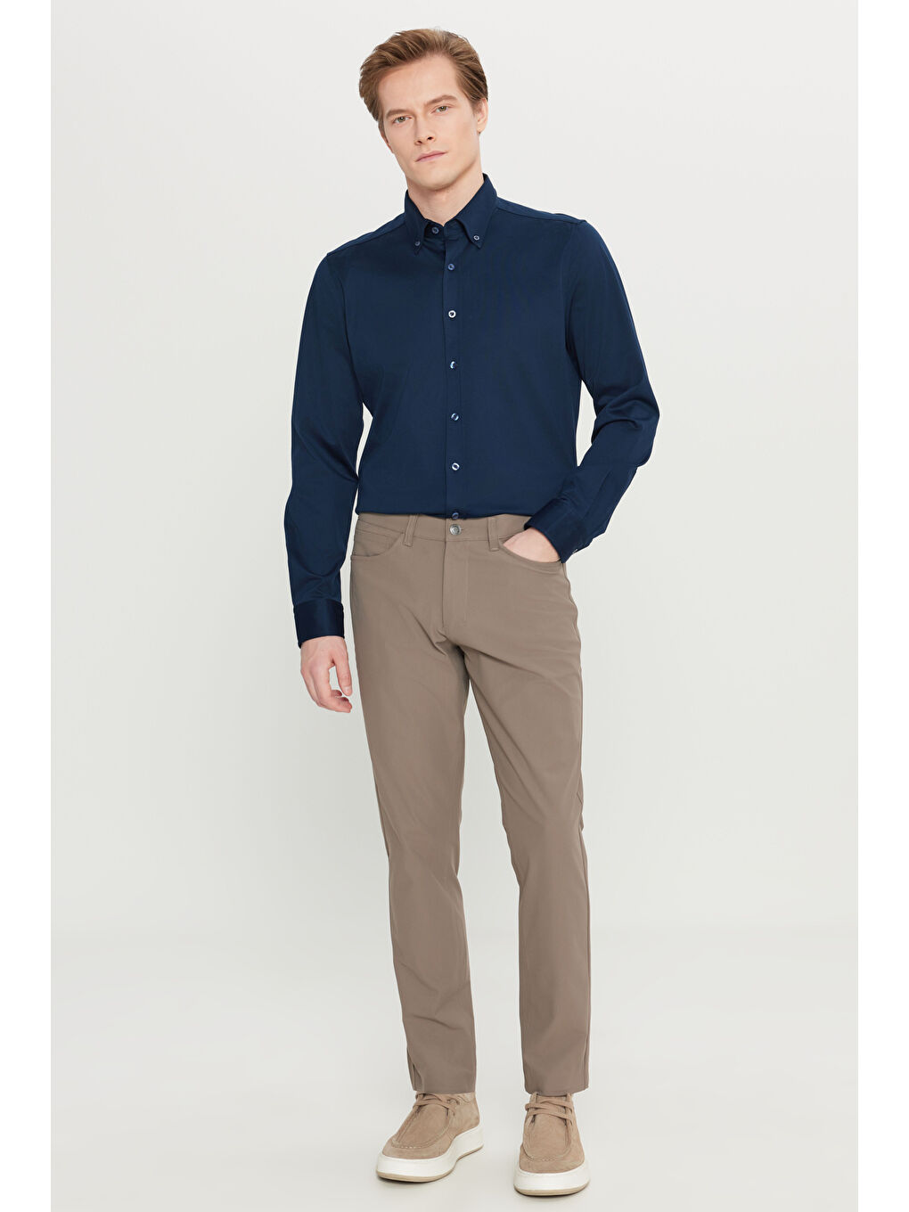 Bej Erkek Vizon Slim Fit Dar Kesim 5 Cepli Casual Pantolon