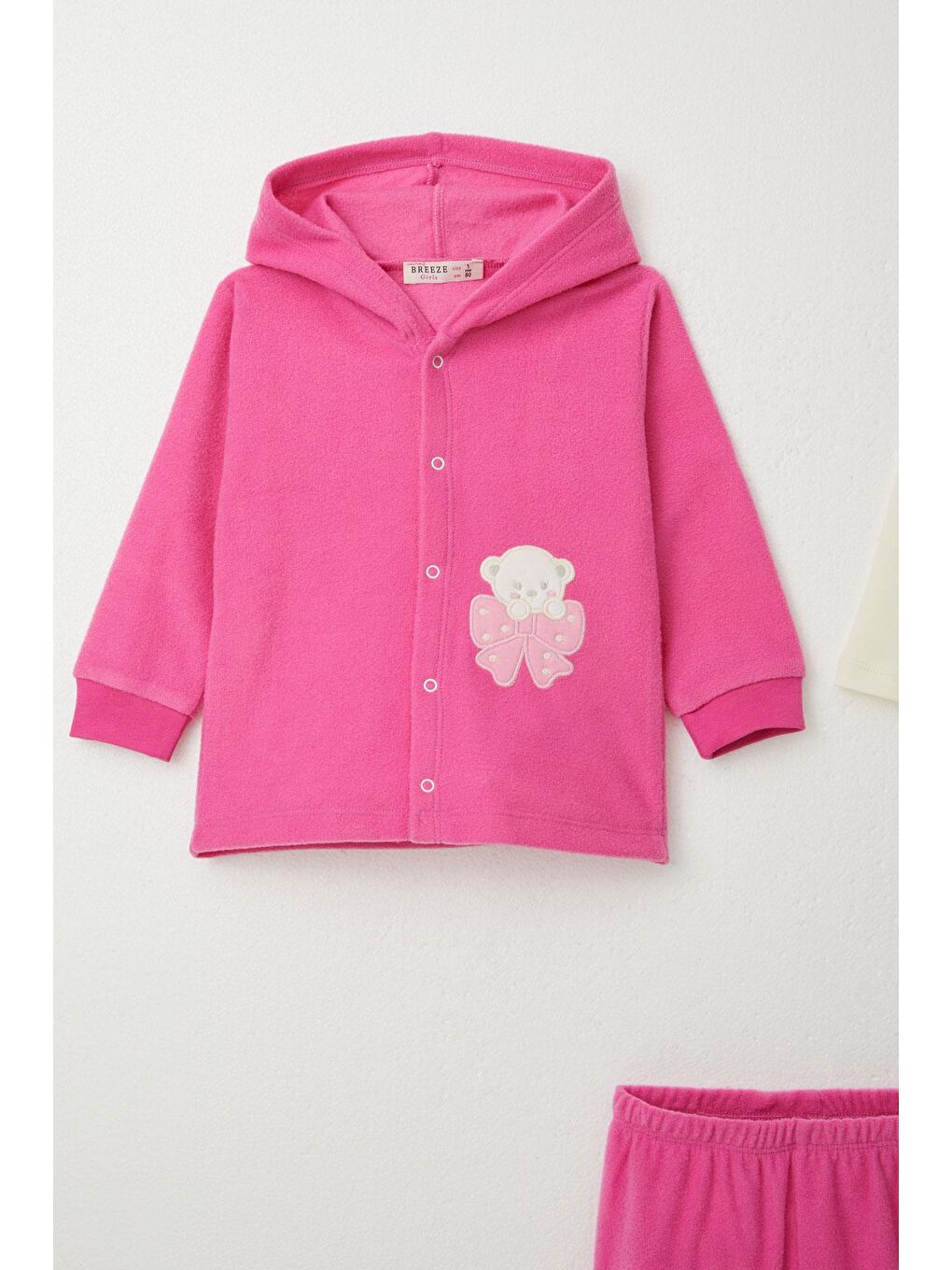 Kız Bebek Zıbınlı 3 Lü Kadife Takım Sevimli Ayıcık Nakışlı Fuşya (4 Ay-1 Yaş)-2