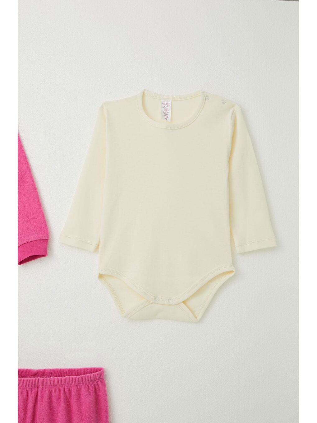 Kız Bebek Zıbınlı 3 Lü Kadife Takım Sevimli Ayıcık Nakışlı Fuşya (4 Ay-1 Yaş)-4