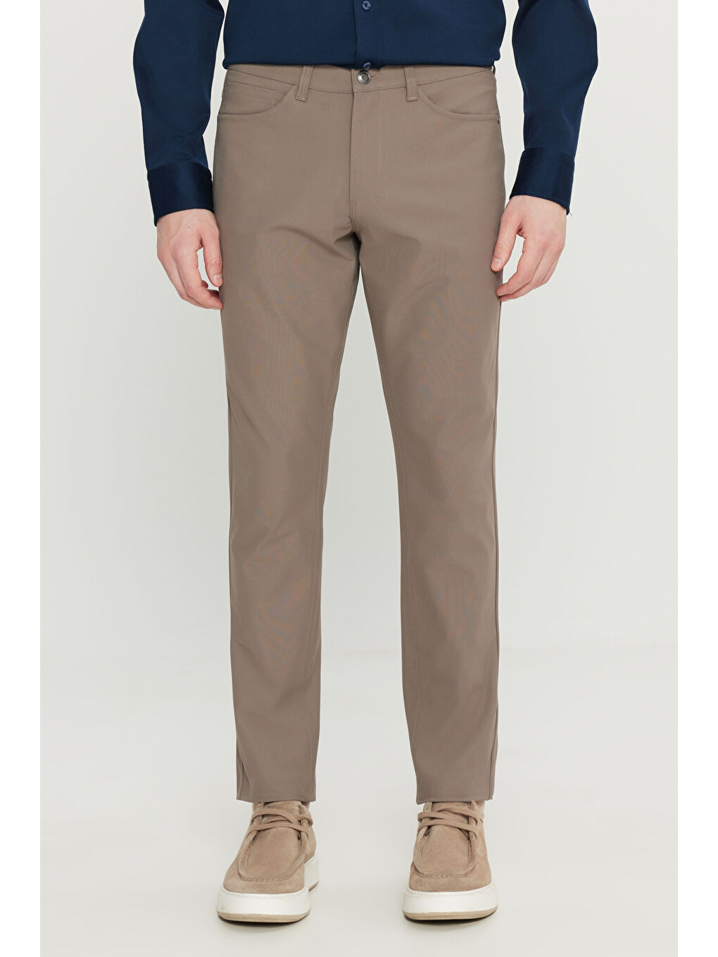 Bej Erkek Vizon Slim Fit Dar Kesim 5 Cepli Casual Pantolon-1