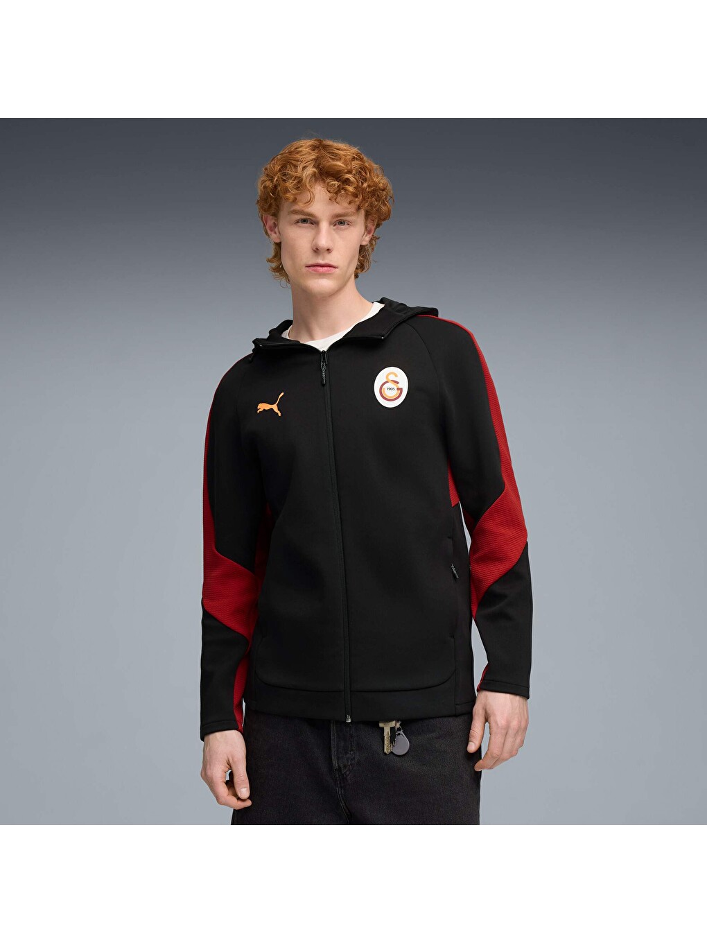 Siyah GALATASARAY EVOSTRIPE Erkek Kapüşonlu Fermuarlı Sweatshirt-6