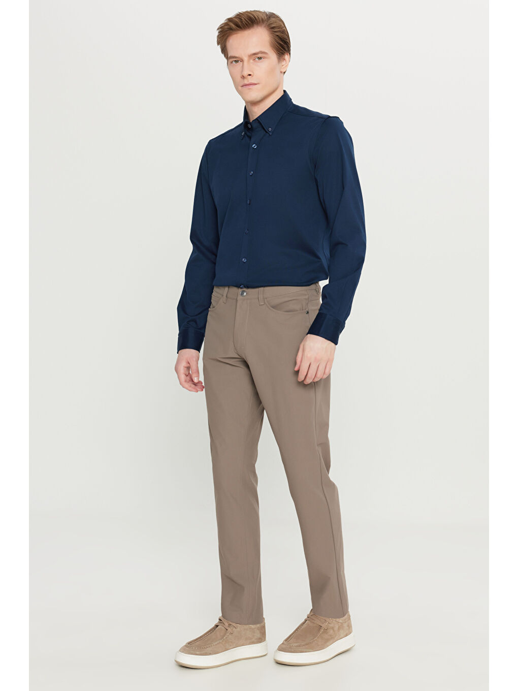 Bej Erkek Vizon Slim Fit Dar Kesim 5 Cepli Casual Pantolon-2