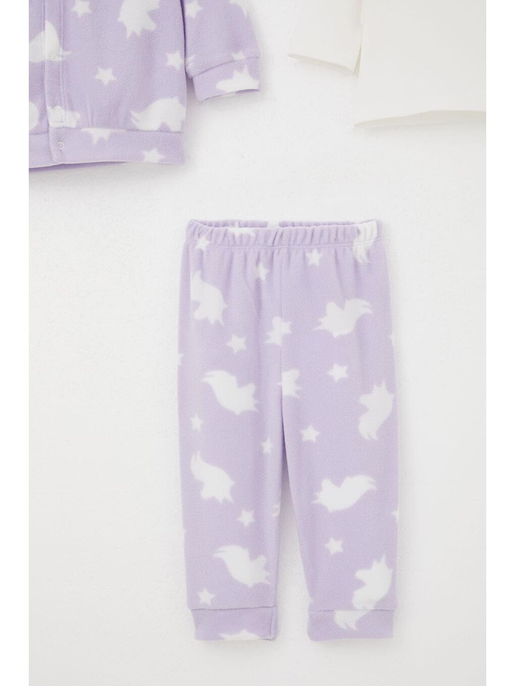 Kız Bebek Bodyli 3 Lü Polar Takım Yıldız Desenli Lila (4 Ay-1 Yaş)-1
