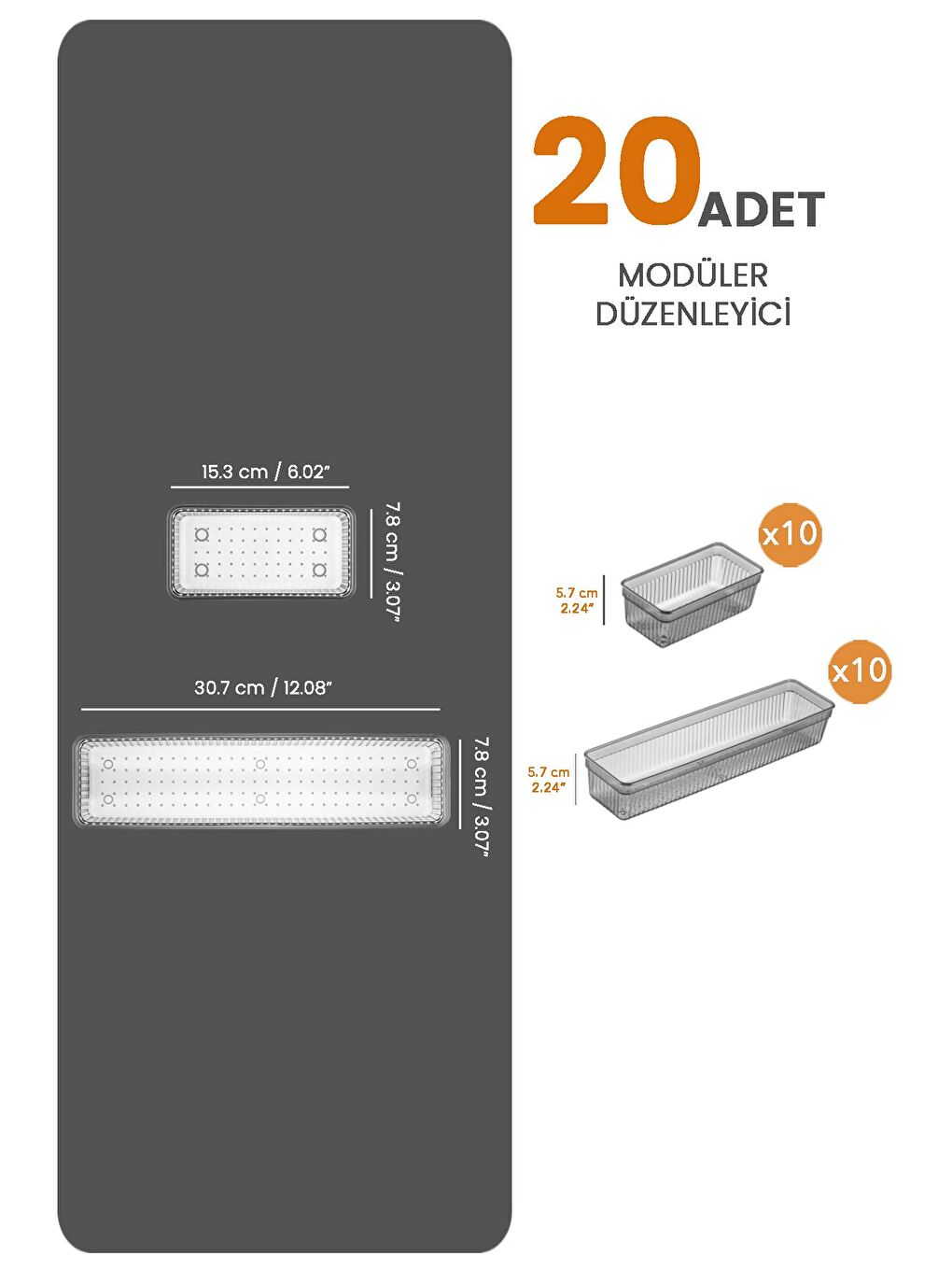 20'li Modüler Set Kaşıklık Çekmece İçi Düzenleyici Çatal Kaşık Bıçak Düzenleme Organizeri Antrasit-2