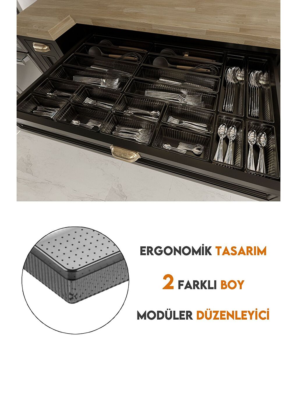 20'li Modüler Set Kaşıklık Çekmece İçi Düzenleyici Çatal Kaşık Bıçak Düzenleme Organizeri Antrasit-3