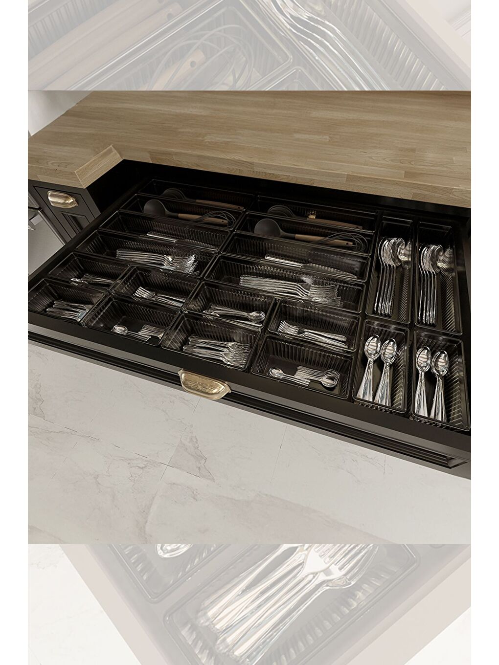 20'li Modüler Set Kaşıklık Çekmece İçi Düzenleyici Çatal Kaşık Bıçak Düzenleme Organizeri Antrasit-4