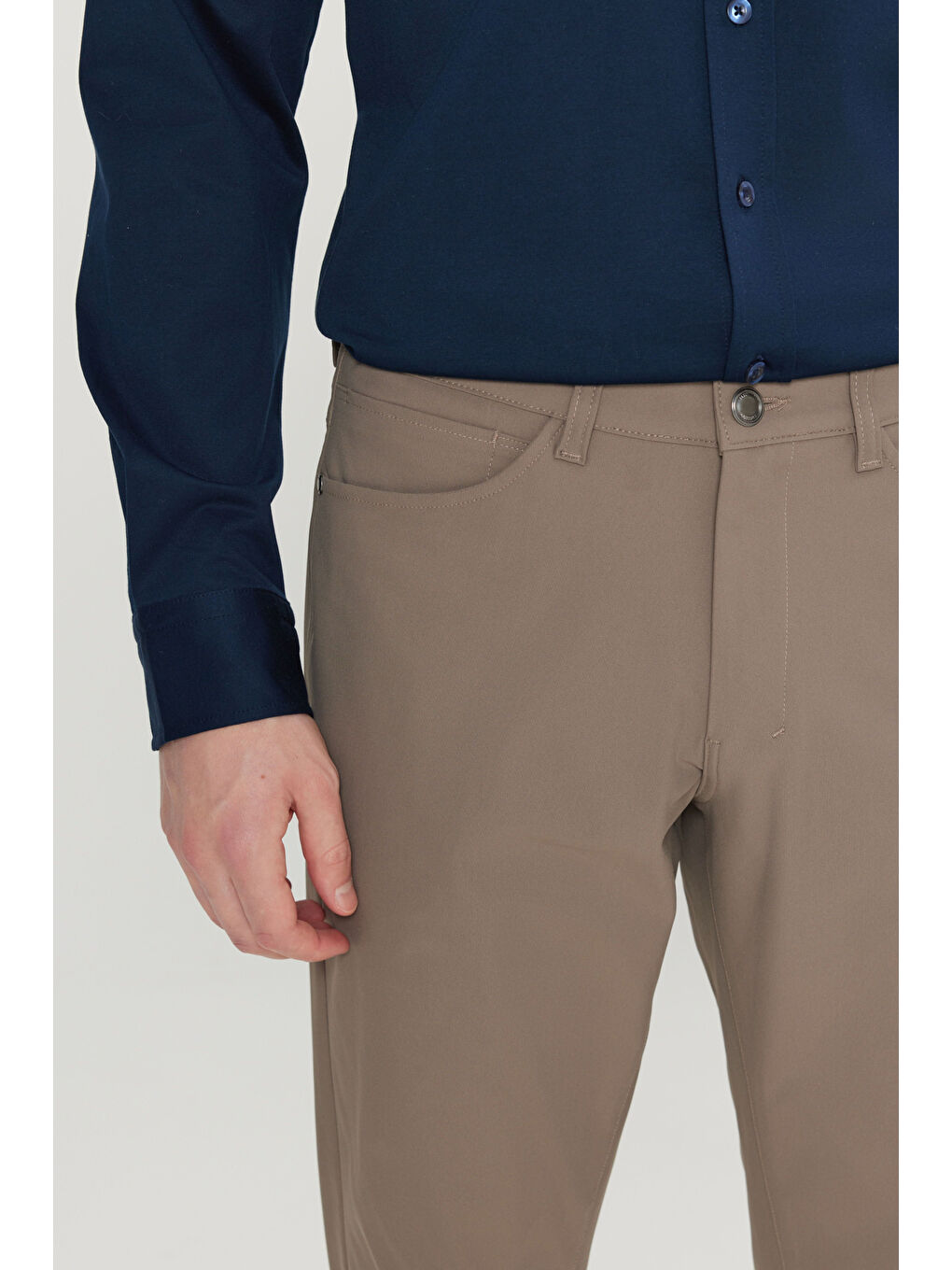 Bej Erkek Vizon Slim Fit Dar Kesim 5 Cepli Casual Pantolon-3