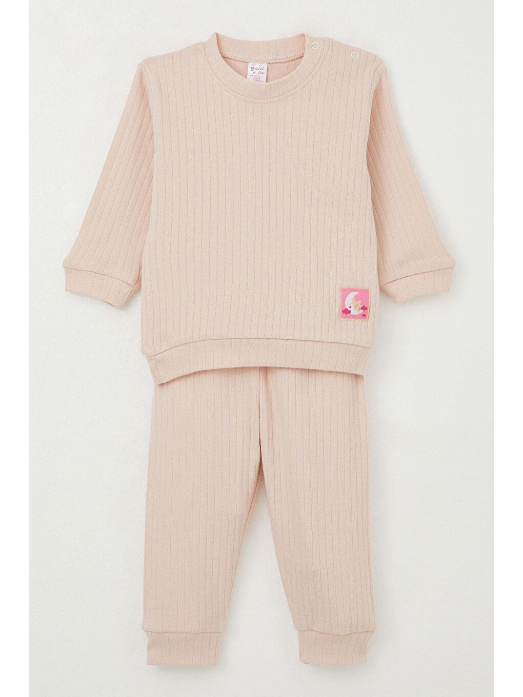 Pembe Kız Bebek Patlı Takım Uykucu Ay & Yıldız Armalı Pudra (4-9 Ay)