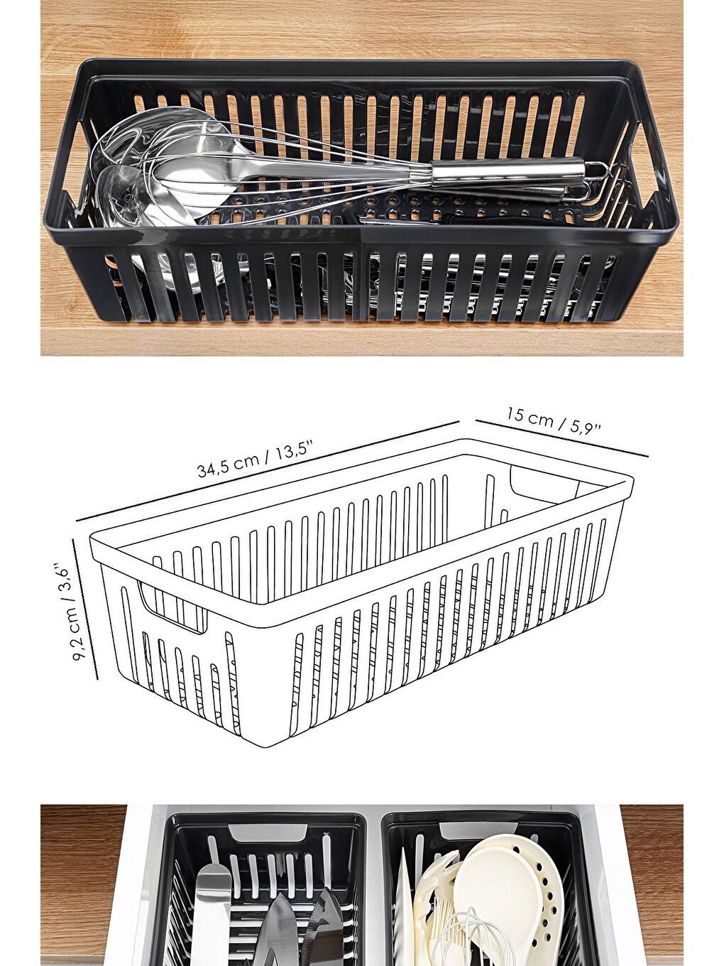 3lü Modüler Kaşıklık Seti Mutfak Düzenleyici Çekmece İçi Organizer Bıçaklık Kepçelik Siyah-5