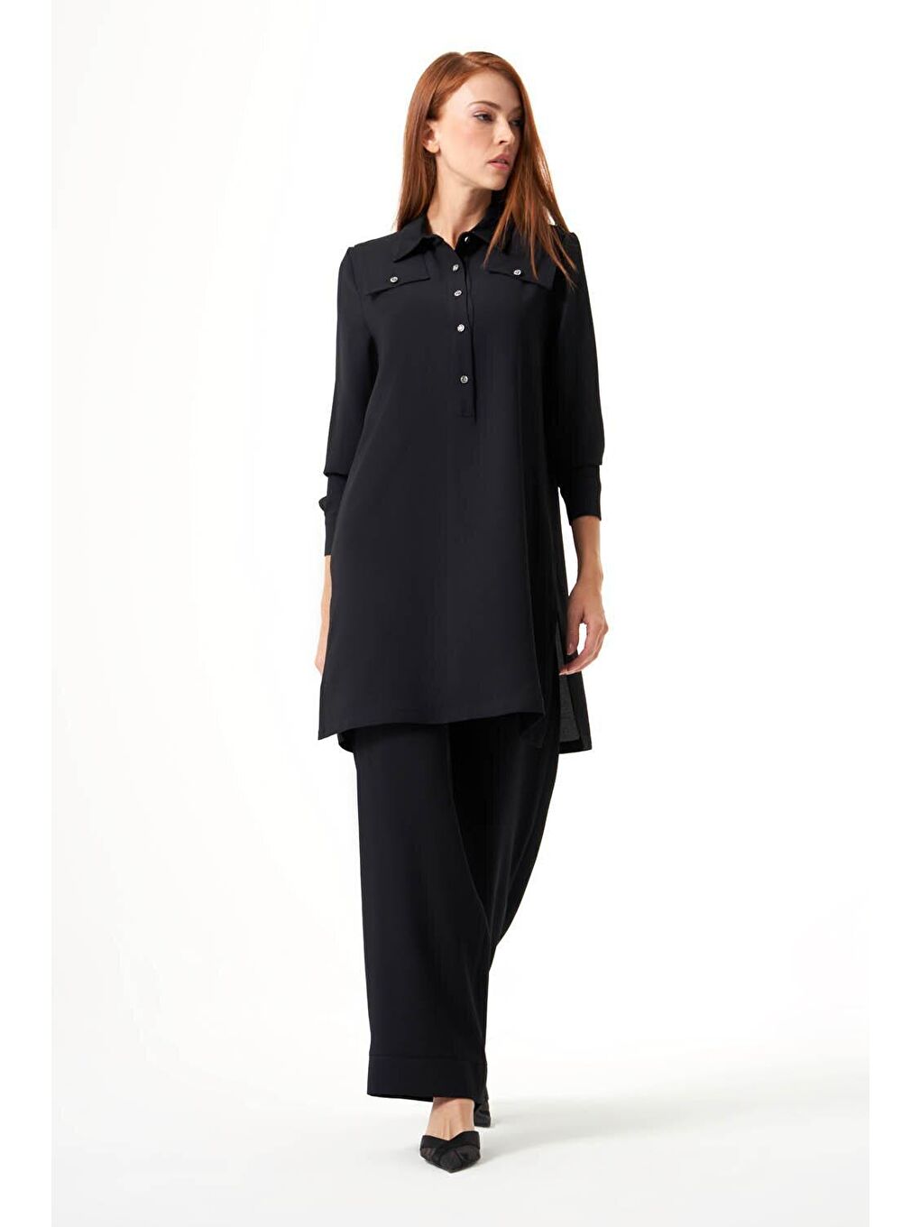 Omuz Parçalı Siyah Tunik-1