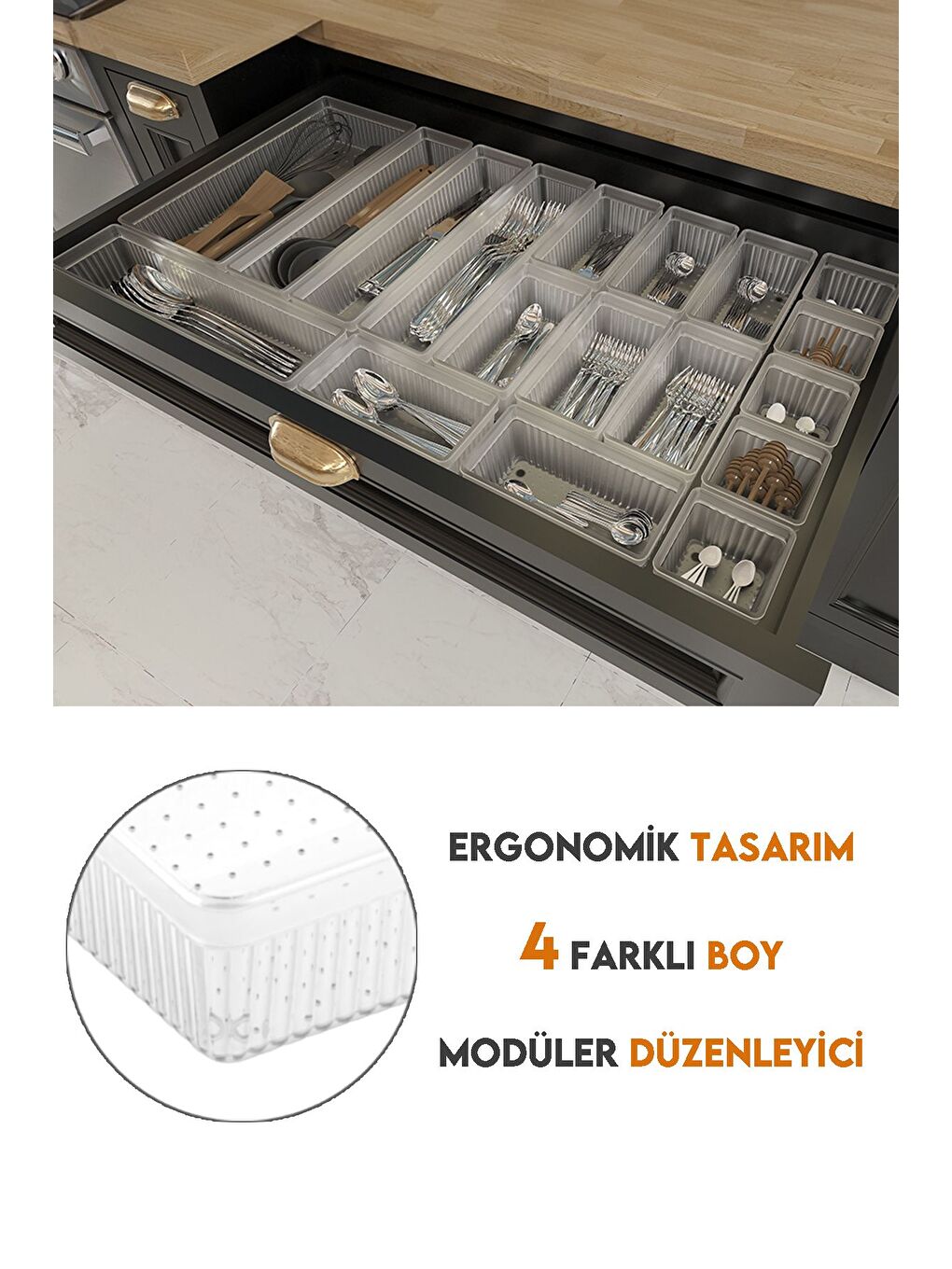 Renksiz 18'li Modüler Set Kaşıklık Çekmece İçi Düzenleyici Çatal Kaşık Bıçak Düzenleme Organizeri Şeffaf-3