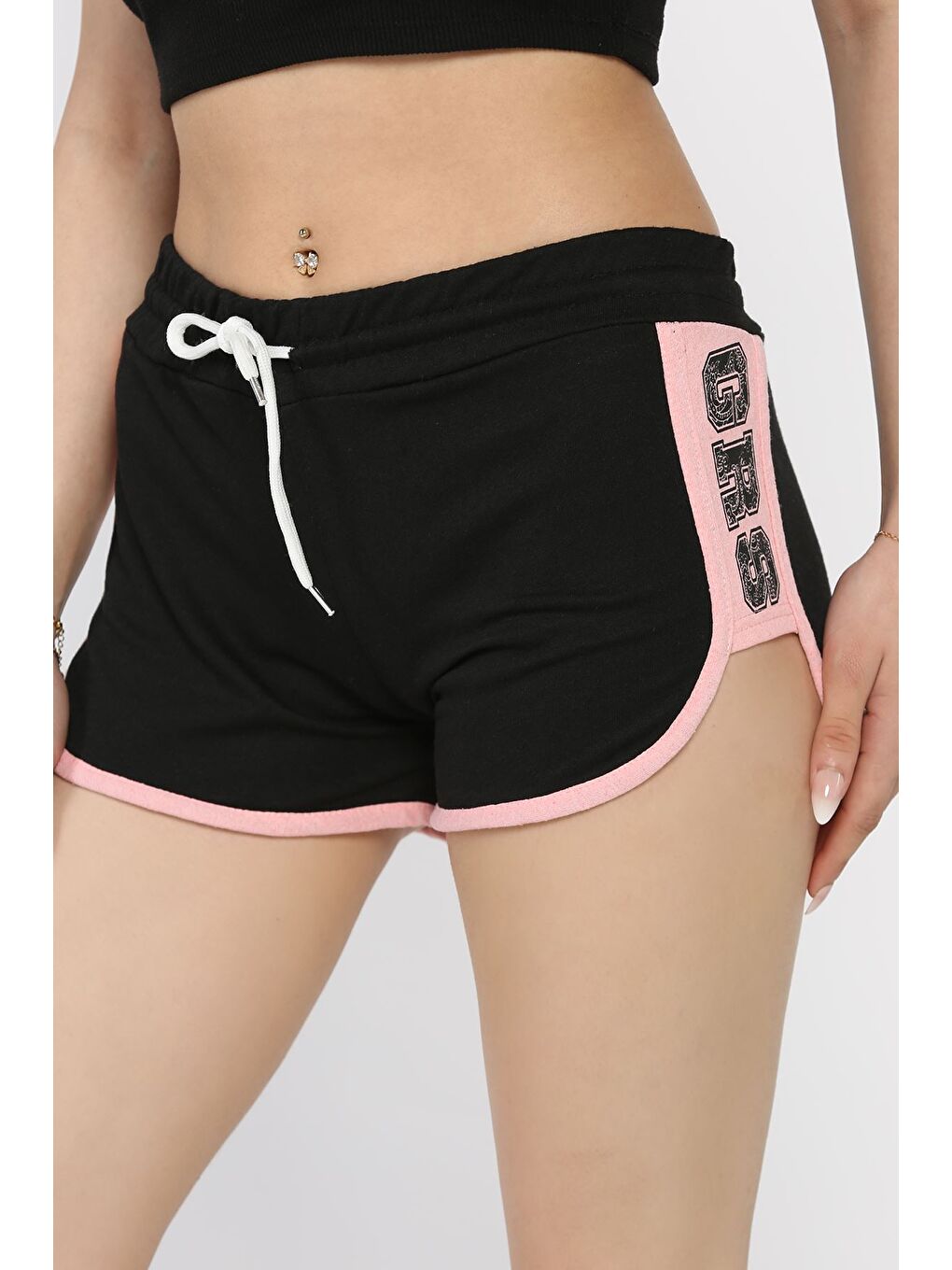 Siyah Kadın Baskılı Mini Şort-1