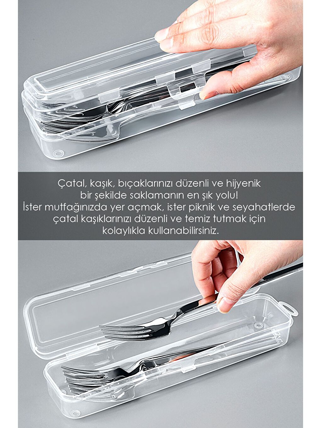 Renksiz 2 Adet Taşınabilir Kaşıklık Şeffaf Çatal Kaşık Taşıma Kabı Çok Amaçlı Organizer-3