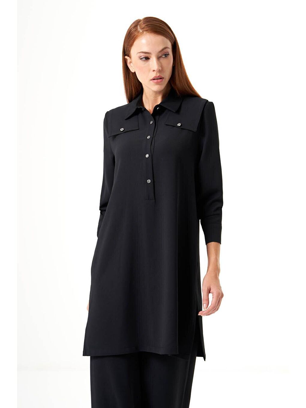 Omuz Parçalı Siyah Tunik-3