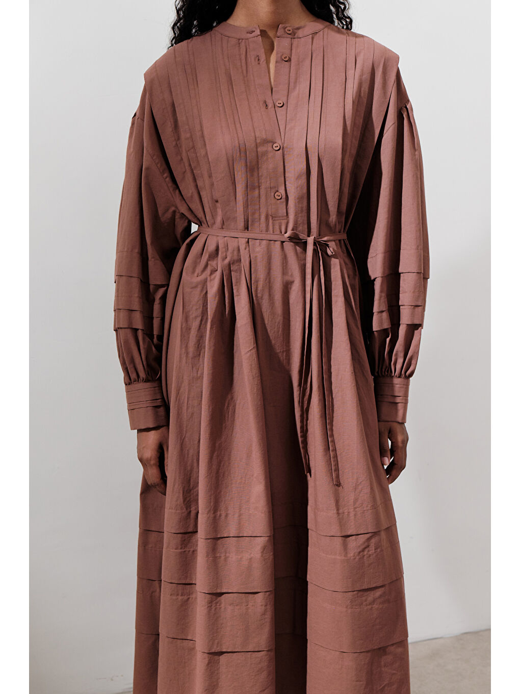 Kahverengi Nervürlü Geniş Elbise Sıcak Kahve-2