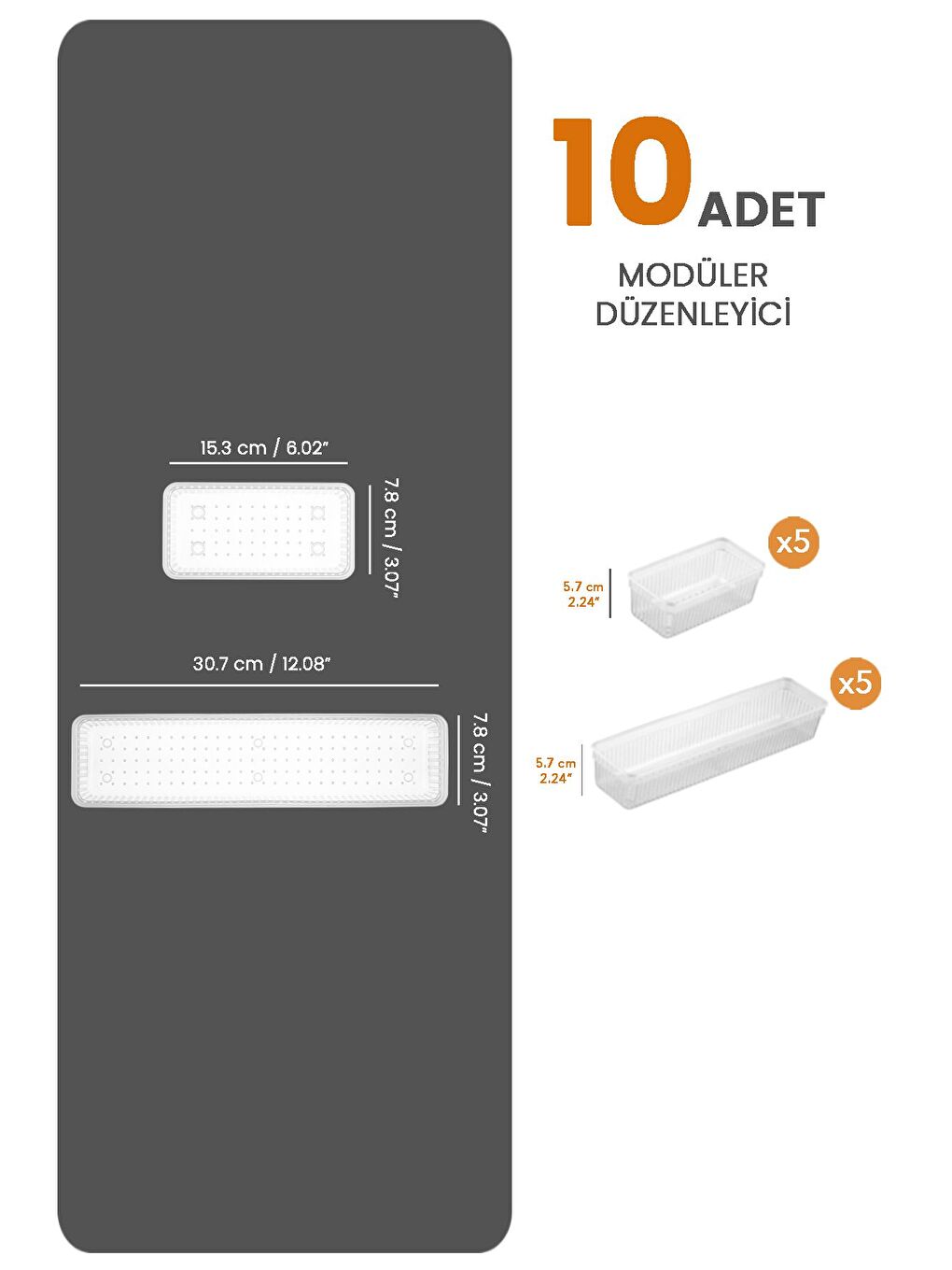 Renksiz 10'lu Modüler Set Kaşıklık Çekmece İçi Düzenleyici Çatal Kaşık Bıçak Düzenleme Organizeri Şeffaf-2