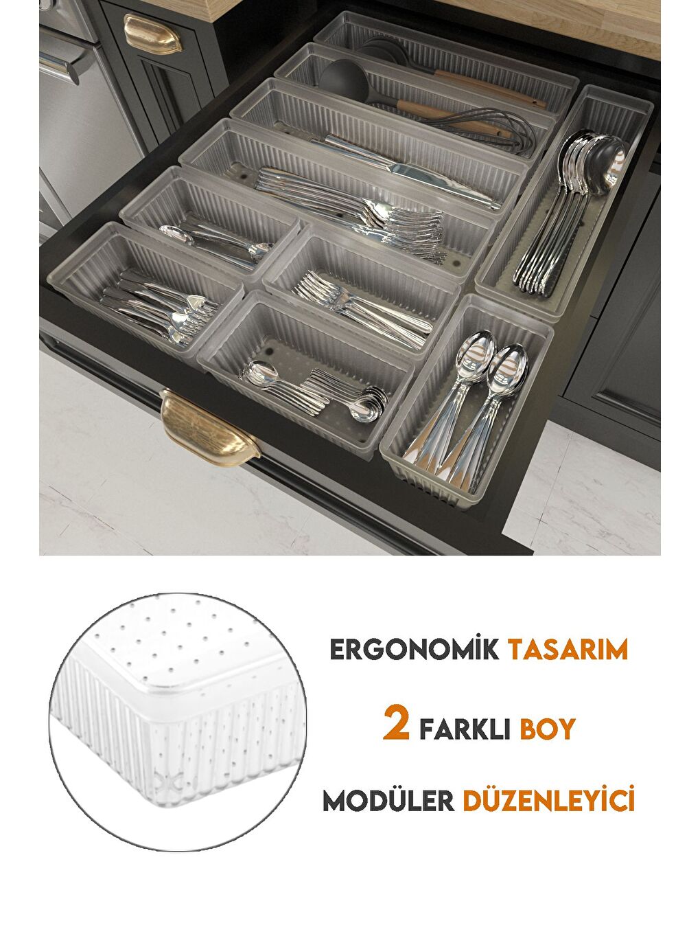 Renksiz 10'lu Modüler Set Kaşıklık Çekmece İçi Düzenleyici Çatal Kaşık Bıçak Düzenleme Organizeri Şeffaf-3
