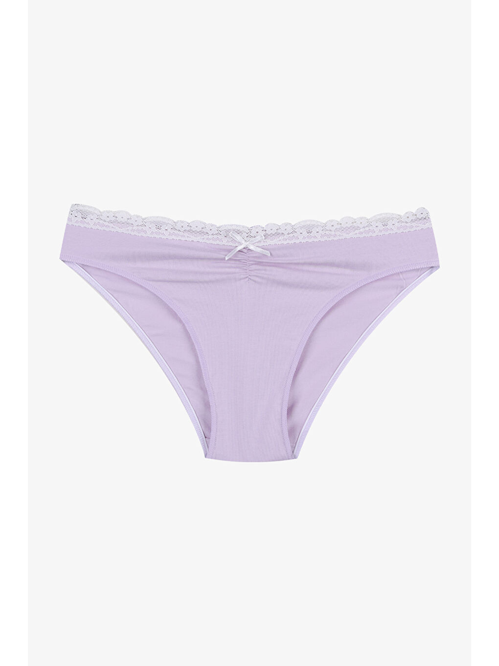 Lila Kadın Ön Bel Dantelli Büzgülü ve Fiyonk Detaylı Lastikli Külot 3'lü-1