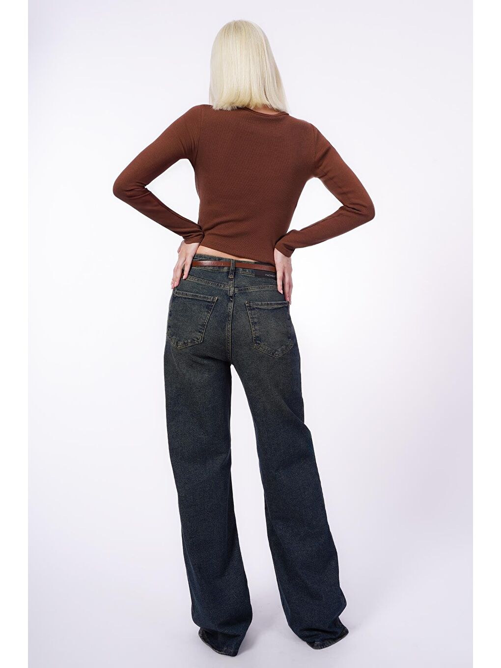 Acı Kahverengi V Yaka Uzun Kollu Düğme Detaylı Kaşkorse Bodysuit Mg2194-9