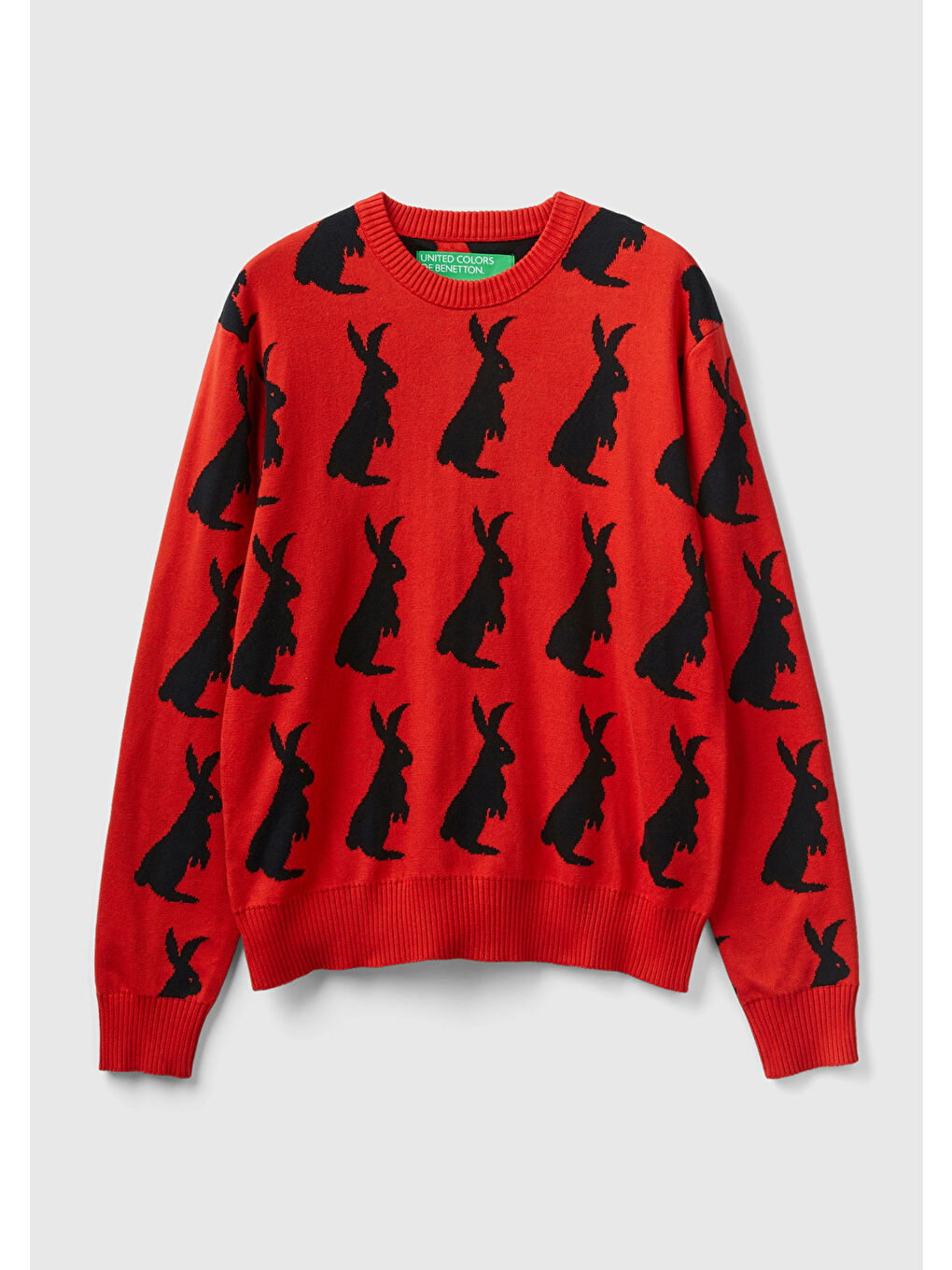 Erkek Kırmızı %100 Pamuk Küçük Tavşan Desenli Kazak-1