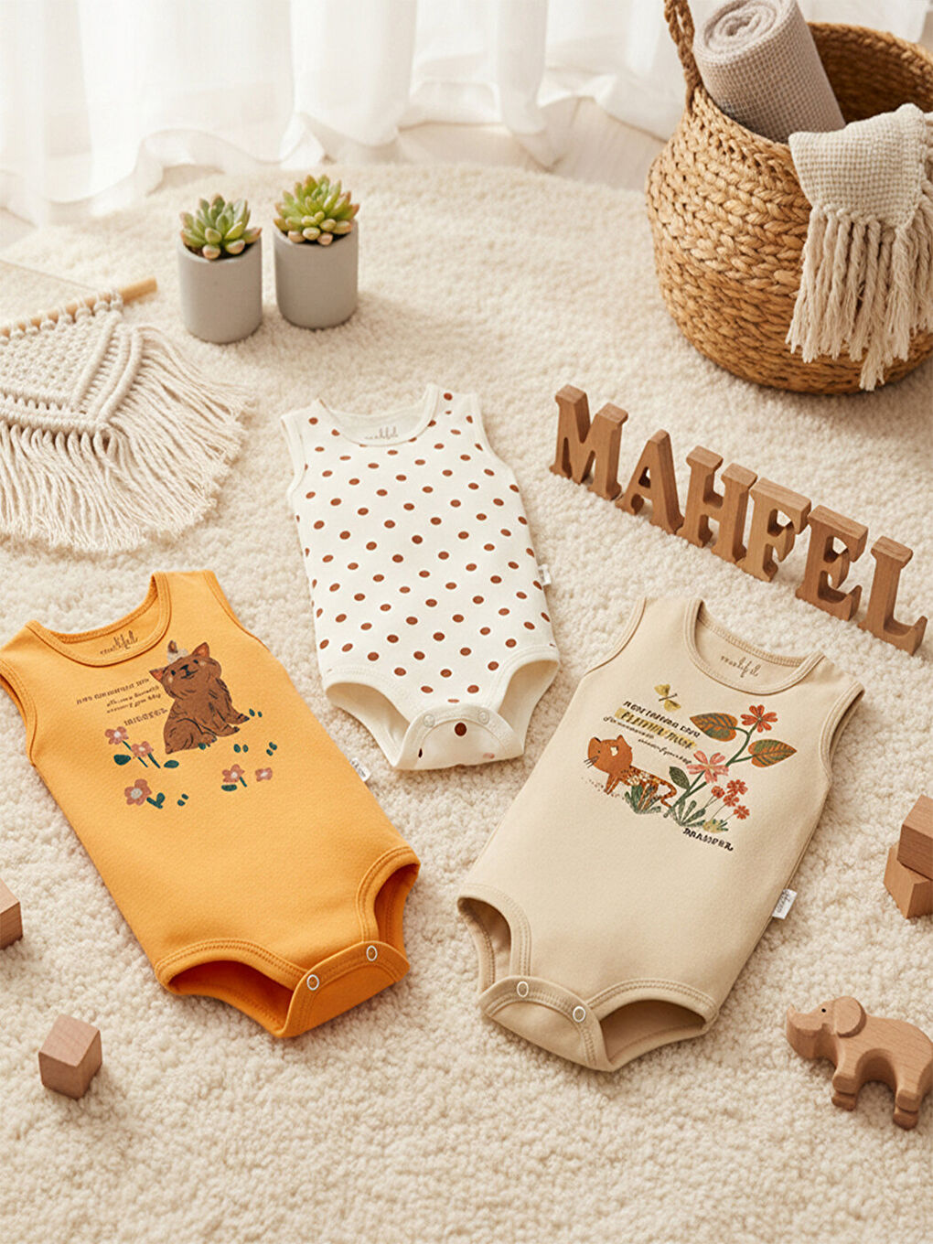 Ekru 3'Lü Kız %100 Pamuklu Atlet Çıtçıtlı Bebek Body Zıbın 761-755-2