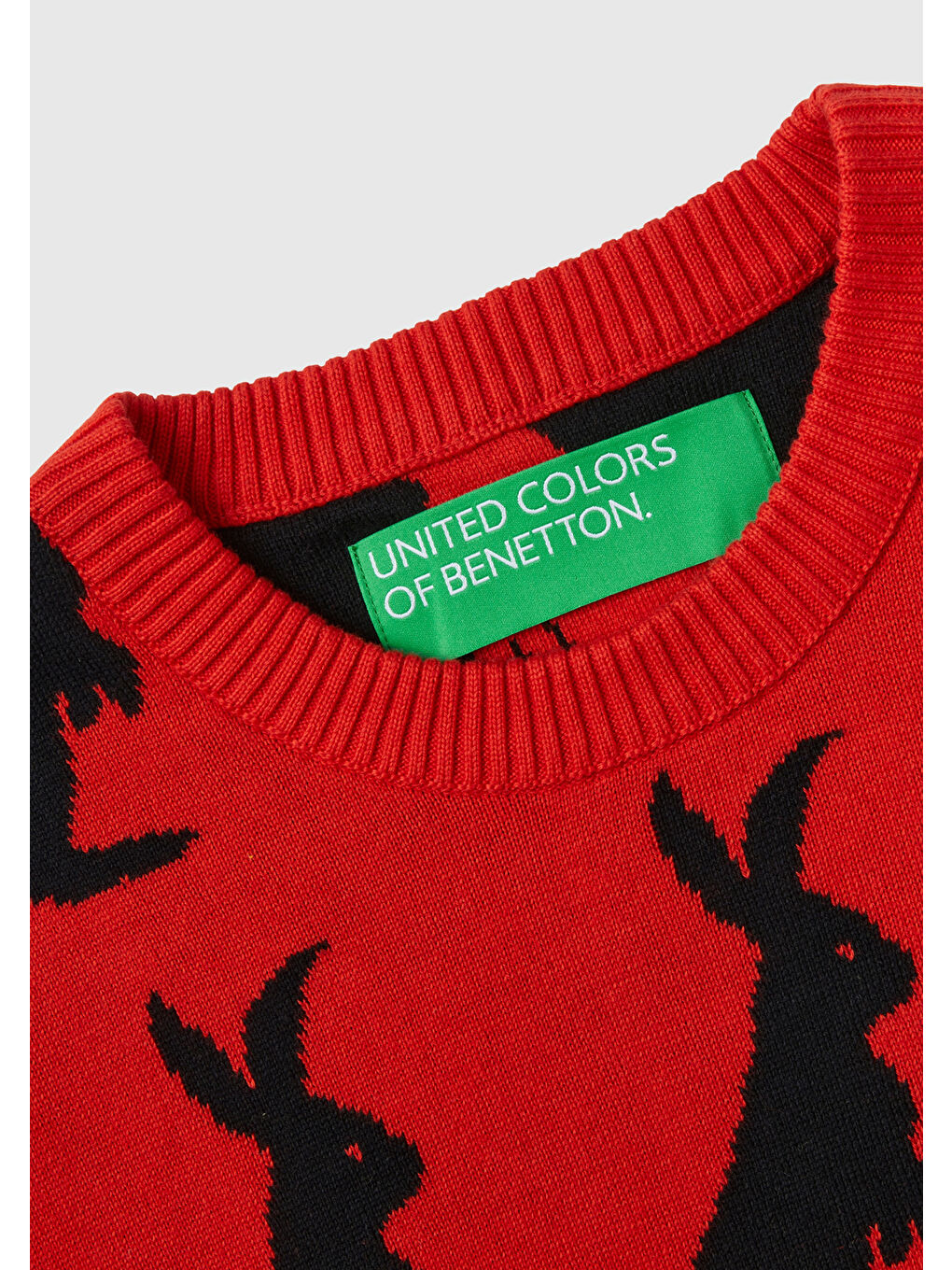 Erkek Kırmızı %100 Pamuk Küçük Tavşan Desenli Kazak-6