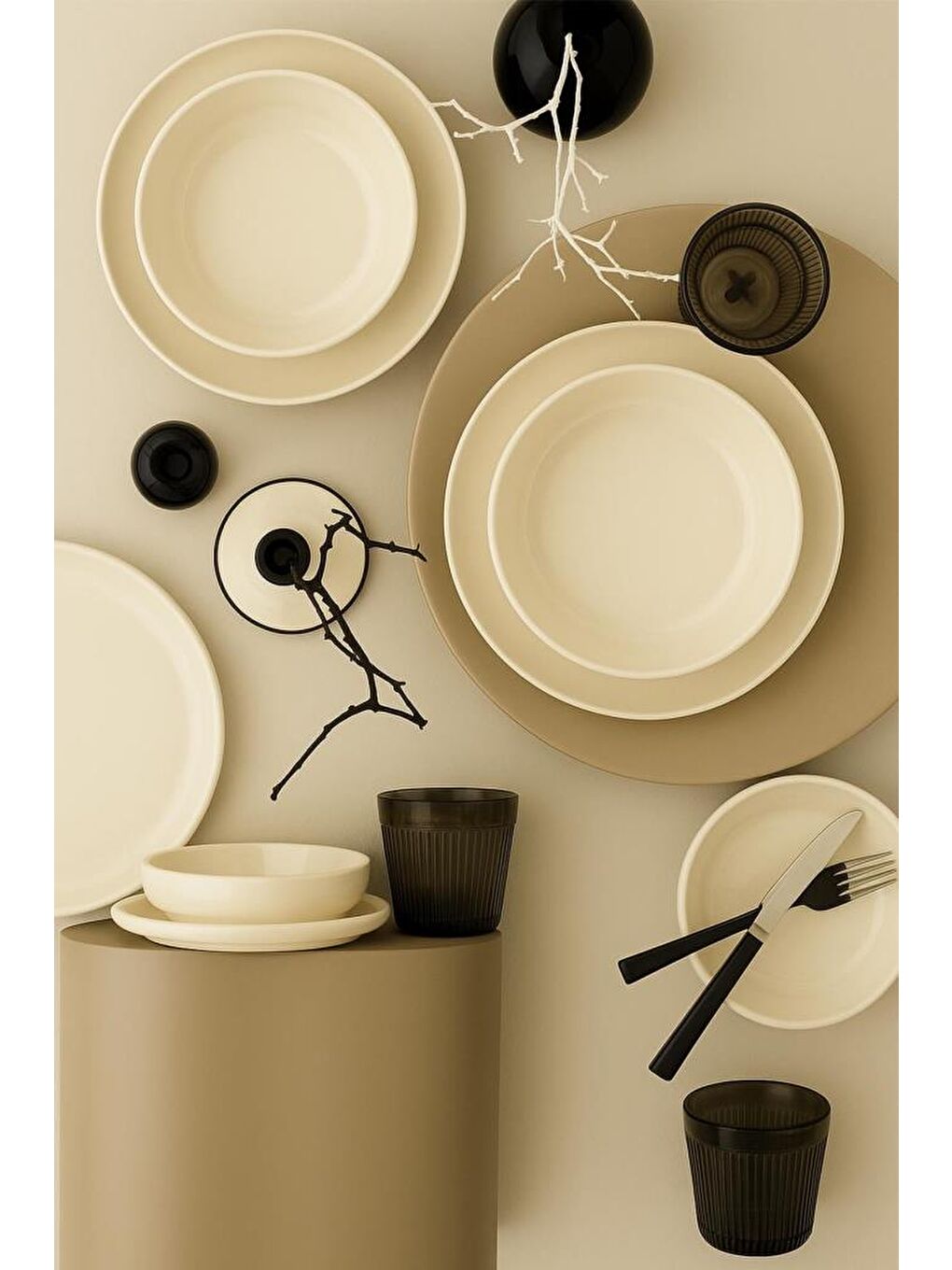 Sarı Moderna 18 Parça 6 Kişilik Yemek Takımı Krem