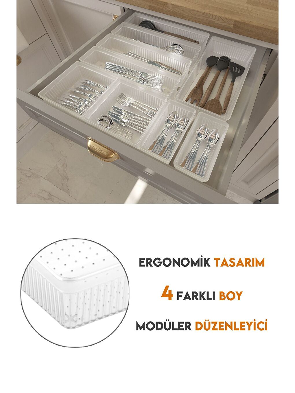Renksiz 9 Parça Modüler Kaşıklık Seti Ayarlanabilir Mutfak Çekmece İçi Düzenleyici Organizer Şeffaf-2