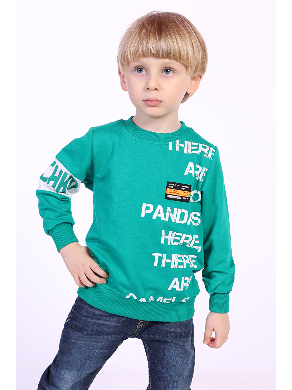 Yeşil Erkek Çocuk Ön Ve Kol Baskılı Sweatshirt