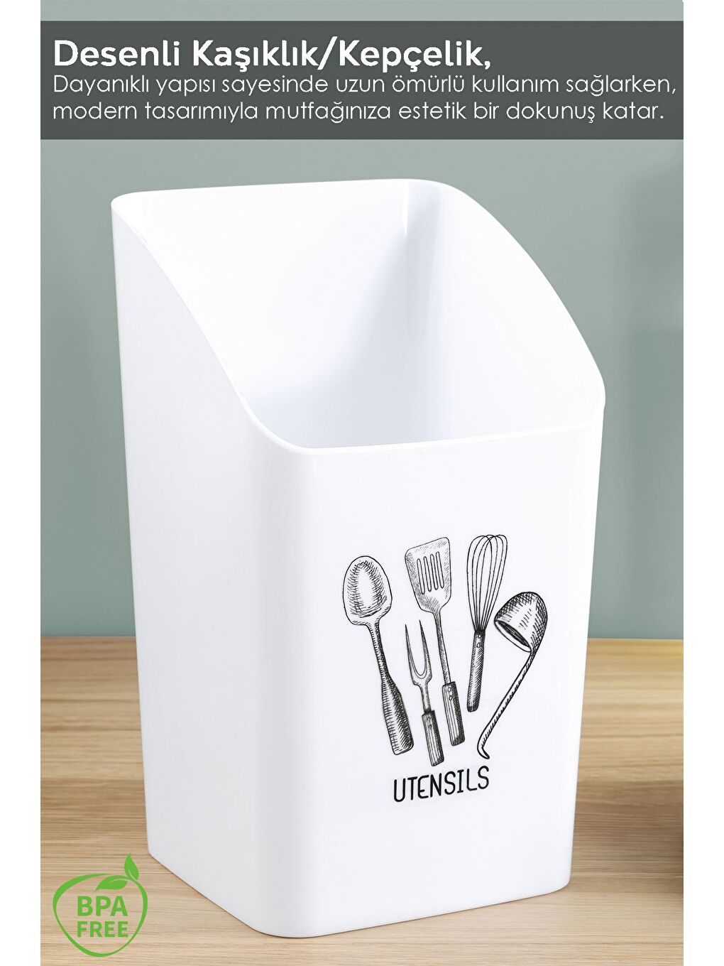 2'li Tezgah Üstü Kaşıklık Mutfak Organizer Düzenleyici Kepçelik Kaşık Bıçak Standı Siyah Beyaz-1