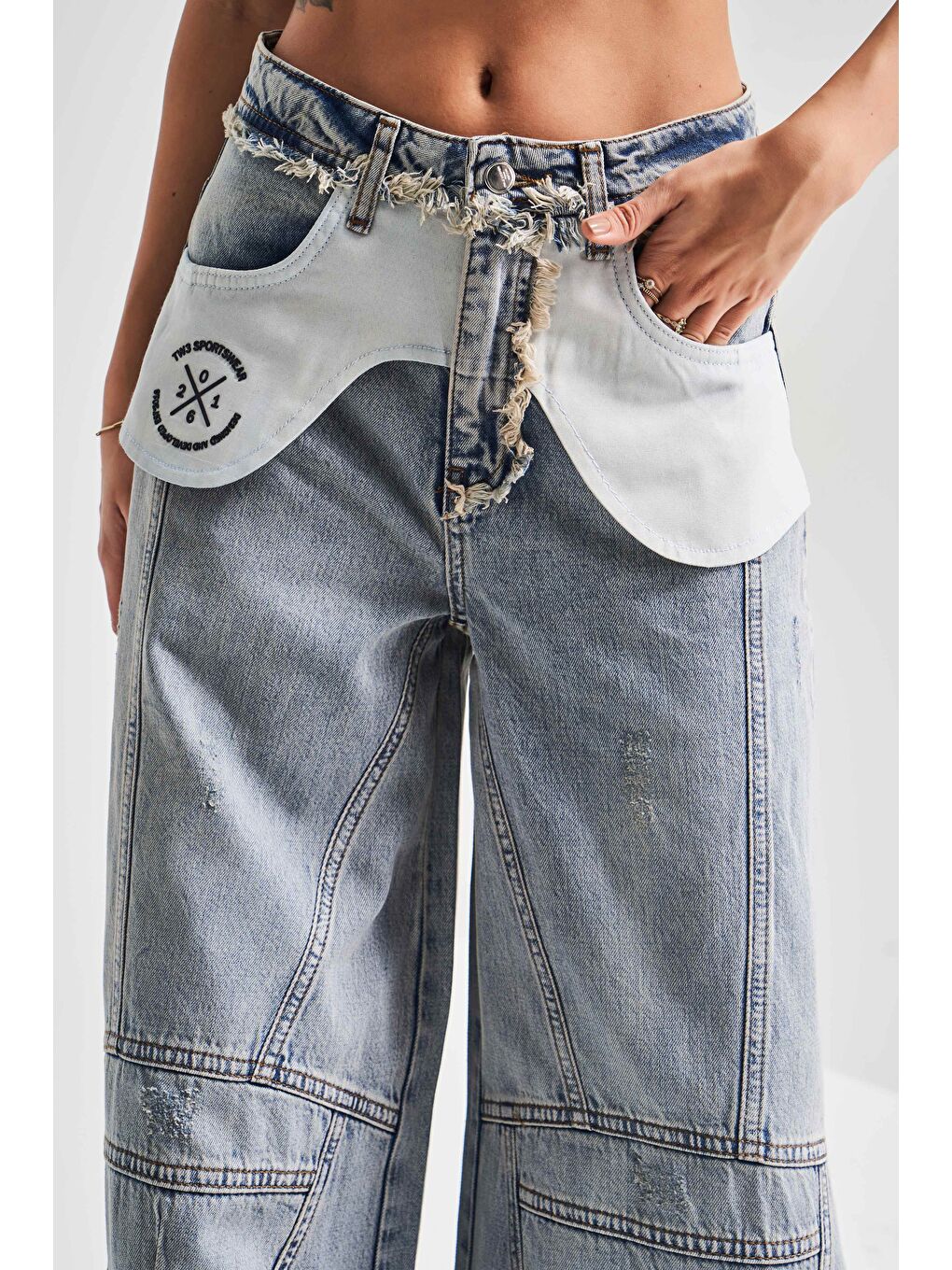 Mavi Kadın Jean Rengi Palazzo Fit Cep Detaylı Tasarım  100 Pamuk Denim Jean-1