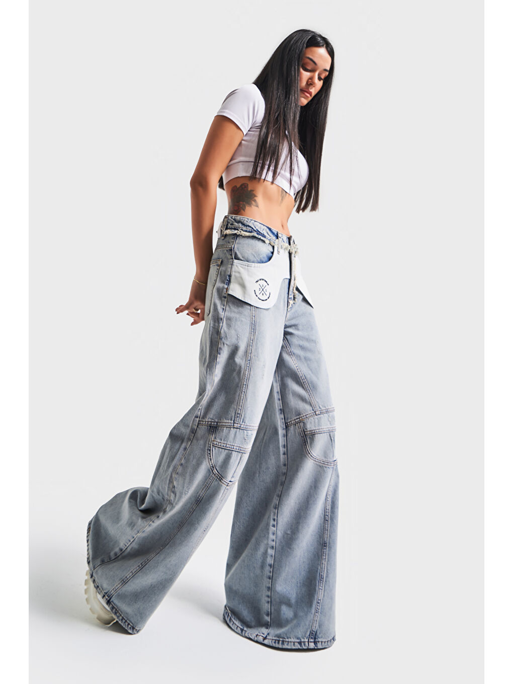 Mavi Kadın Jean Rengi Palazzo Fit Cep Detaylı Tasarım  100 Pamuk Denim Jean-2