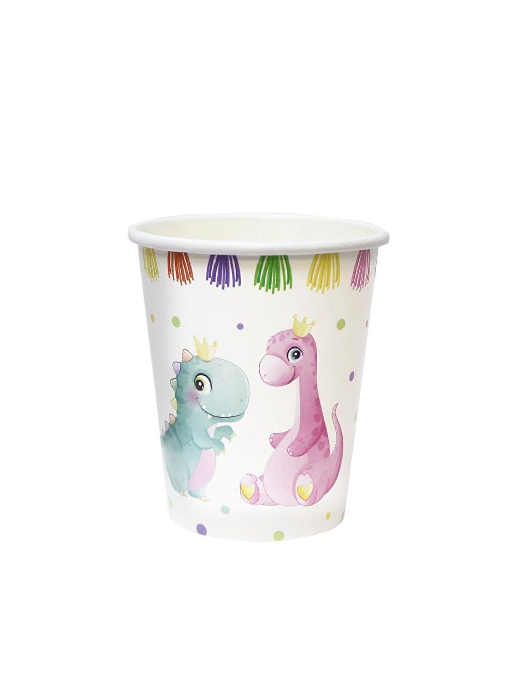 Beyaz Sevimli Dinozor Temalı Bardak Karton Doğum Günü Bardağı 8'li-1