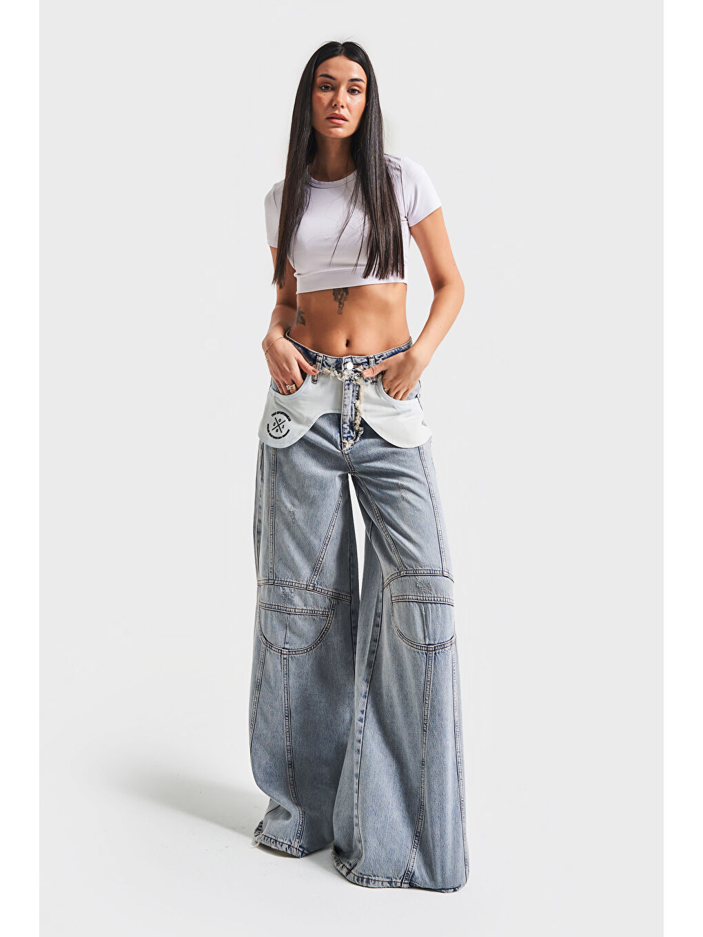 Mavi Kadın Jean Rengi Palazzo Fit Cep Detaylı Tasarım  100 Pamuk Denim Jean-3