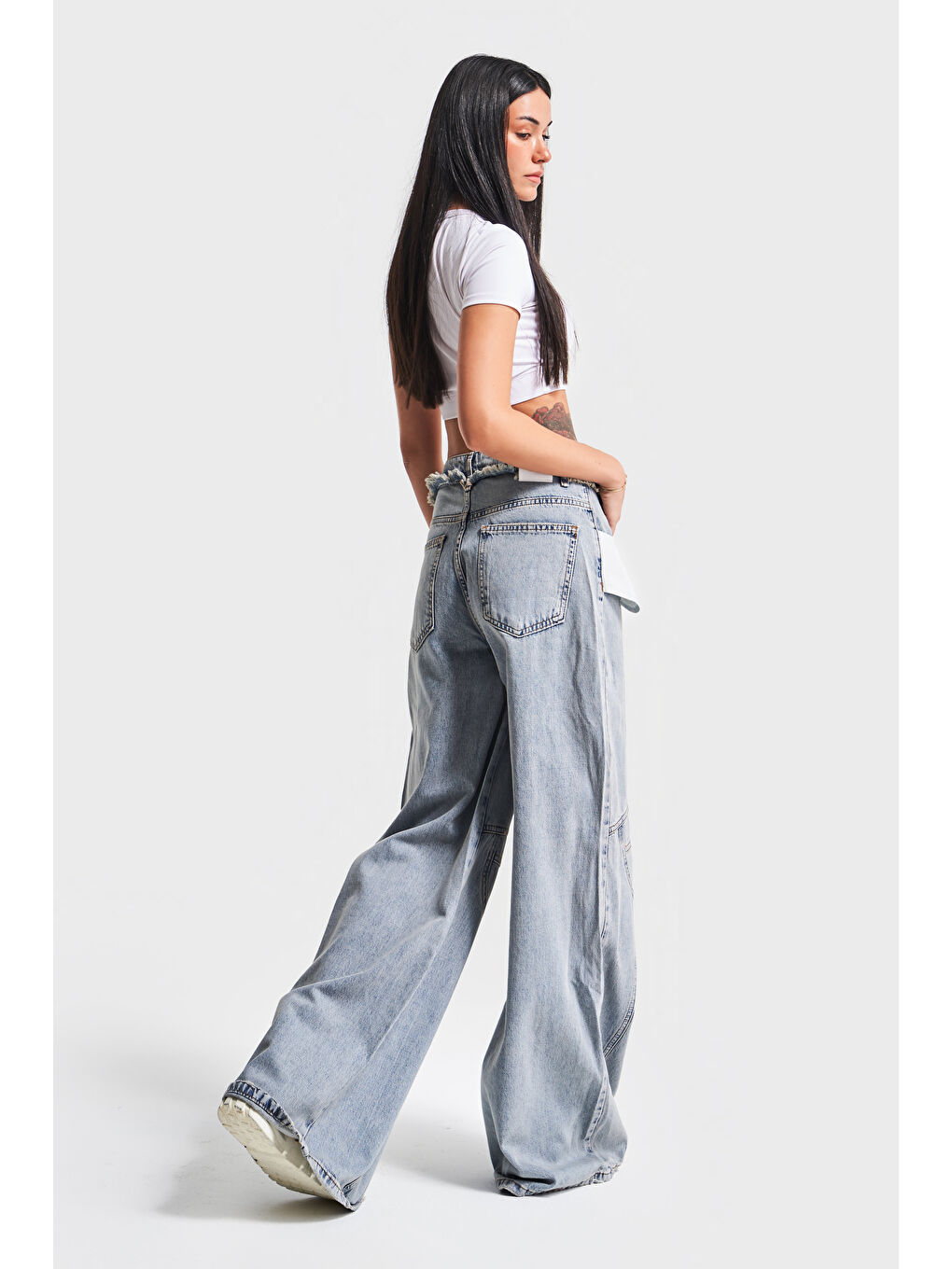 Mavi Kadın Jean Rengi Palazzo Fit Cep Detaylı Tasarım  100 Pamuk Denim Jean-4